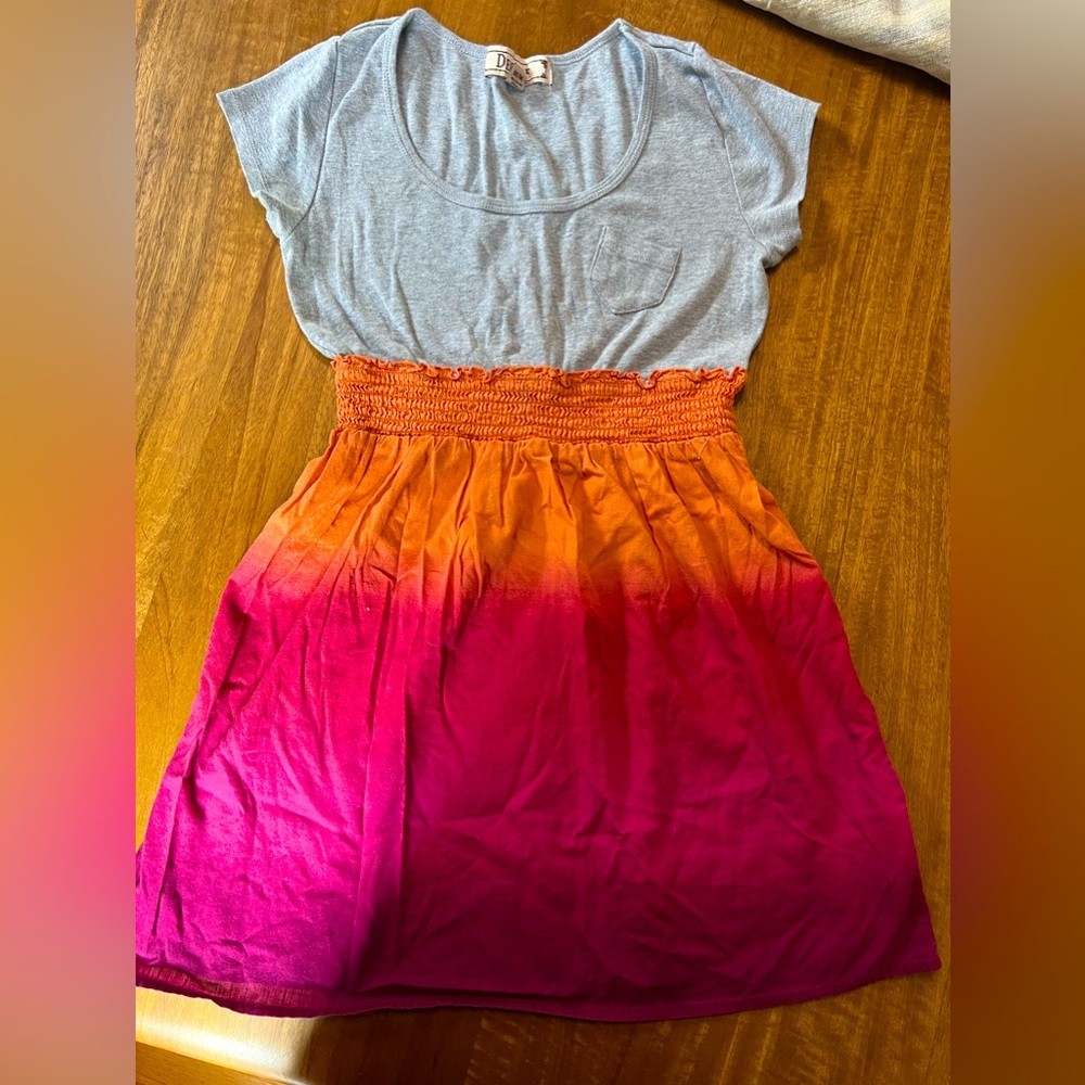 Girls short sleeve dress with tie dyed bottom